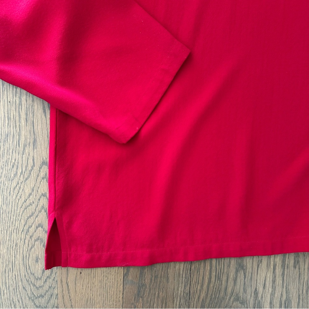 Eileen Fisher Woman Silk Crepe Round Neck Button Front Blouse in Red 2X - Picture 3 of 9